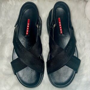 🔥🔥PRADA Leather & Nylon Crisscross Slingback Sandles Sz 36 / US 6 / MINT!